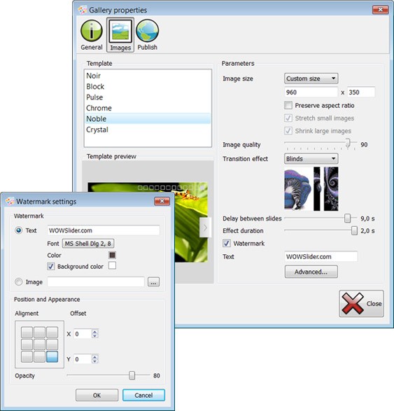 Templates window : Jquery Image Slider Maker